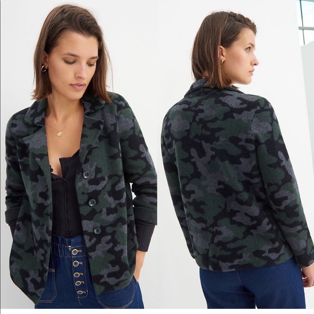 Anthropologie Field Flower Barbara Camo Wool Knit Sweater Blazer